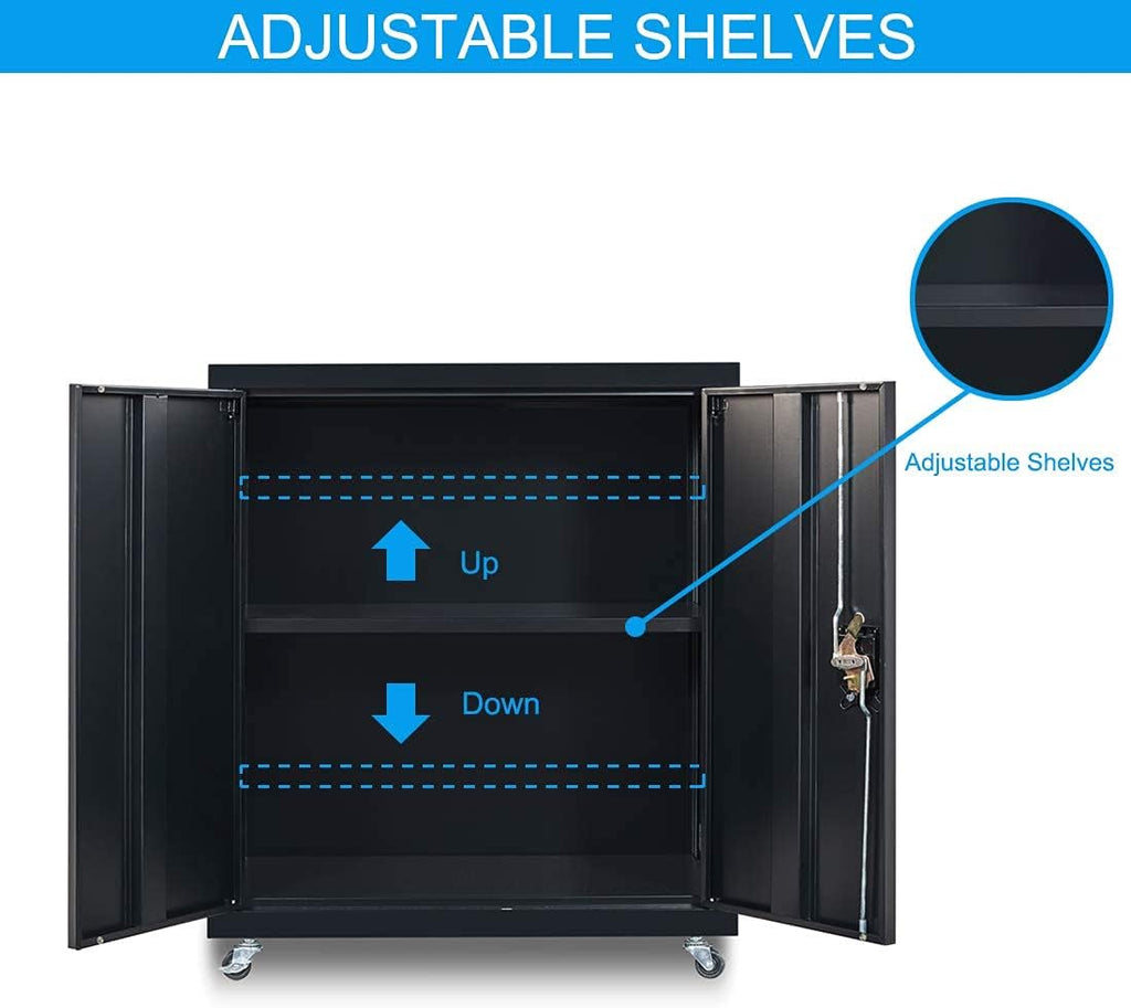 Metal Storage Cabinet with Wheels, Lock and Adjustable Shelf Z199526