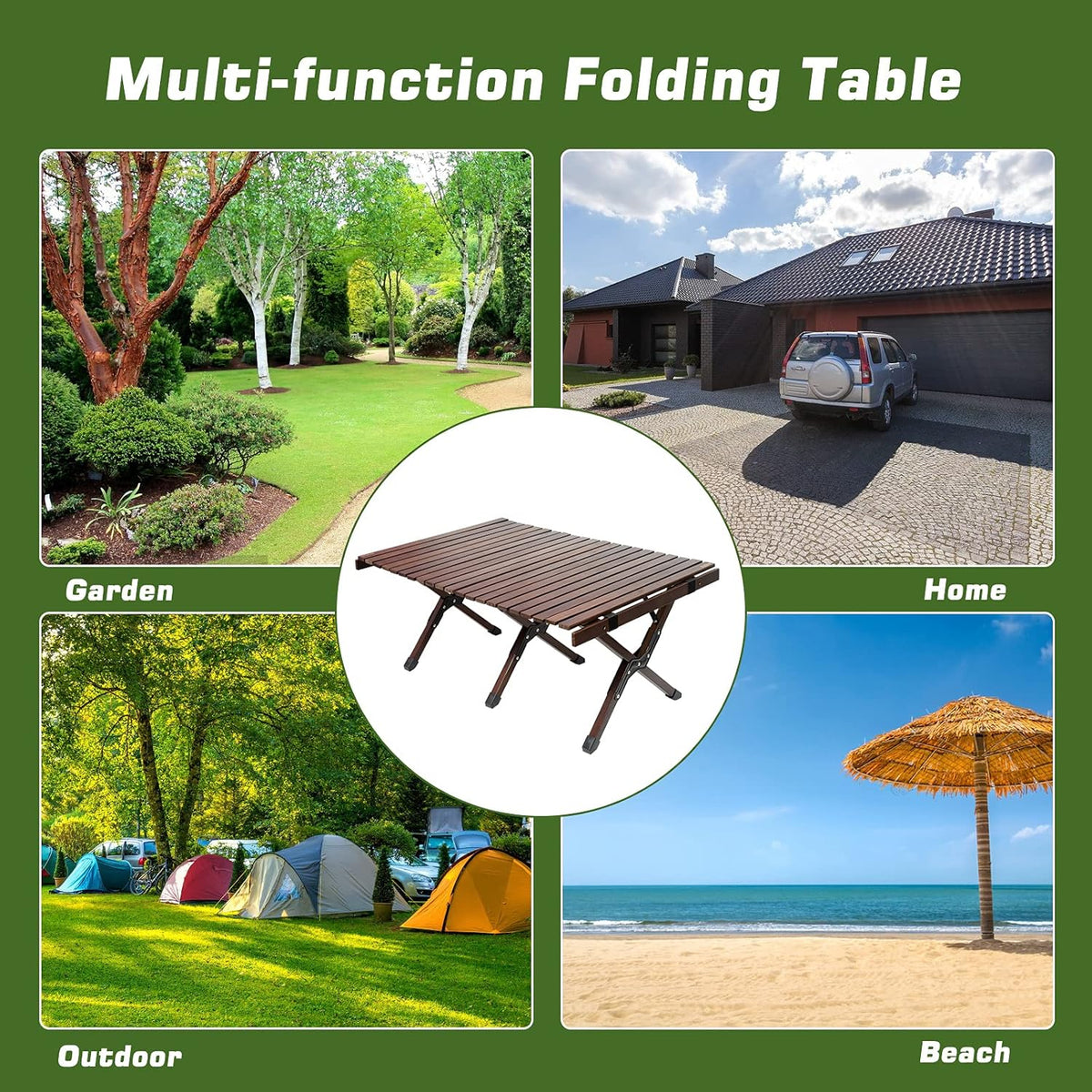 3ft Low Height Portable Folding Wooden Camping Table with Carry Bag E332844