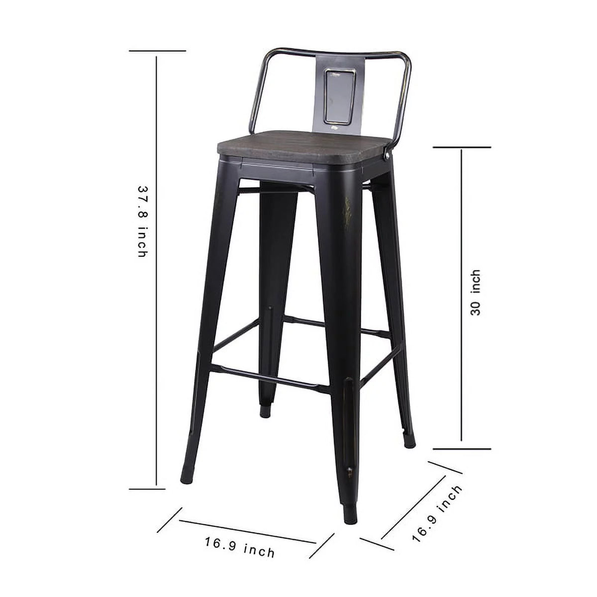 Black Metal Barstool with Light Wood Seat, Set of 4 Y4237