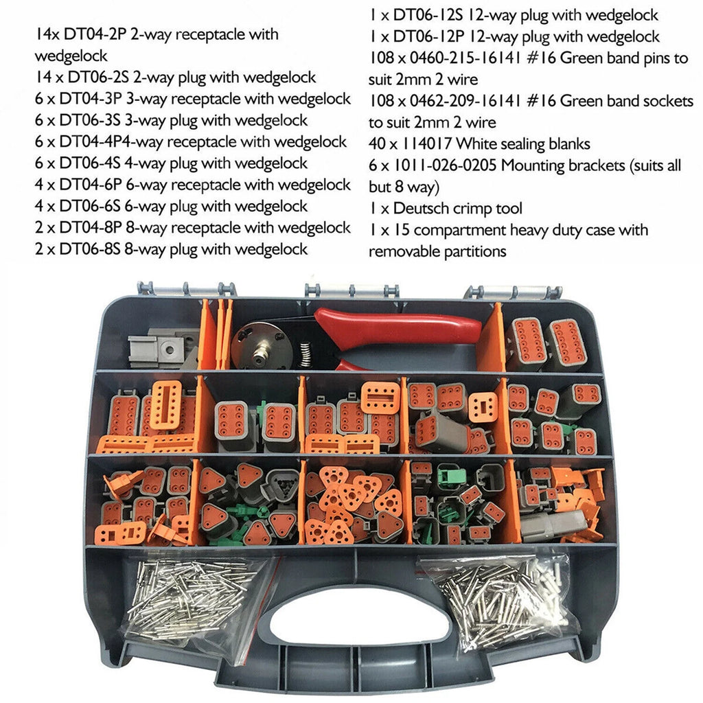 DT Connector Plug Kit, 2 3 4 6 8 Pin Automotive Electrical Connectors with Crimp Tool B44523