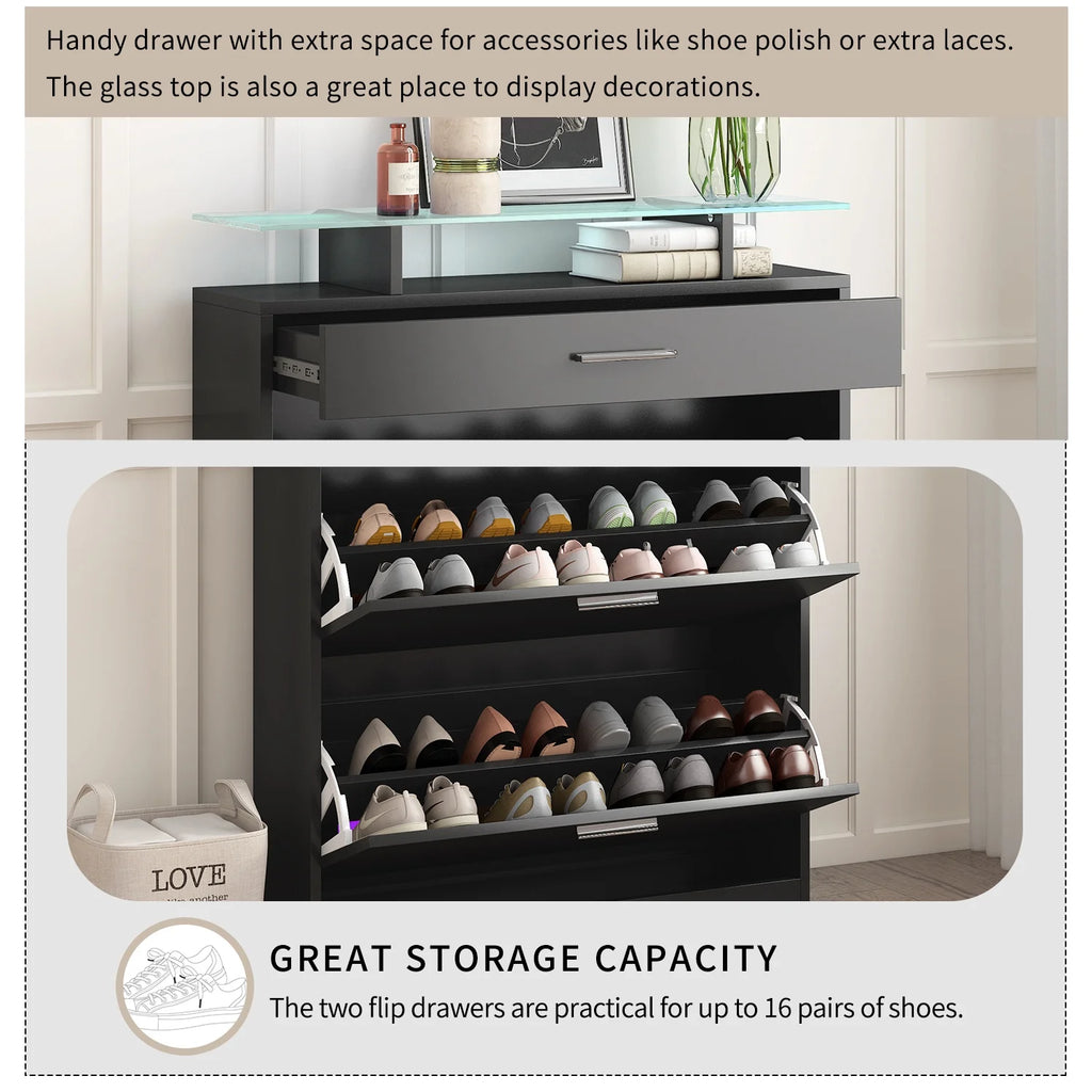 Black Slim Entryway Organizer with 2 Flip Drawers N8701