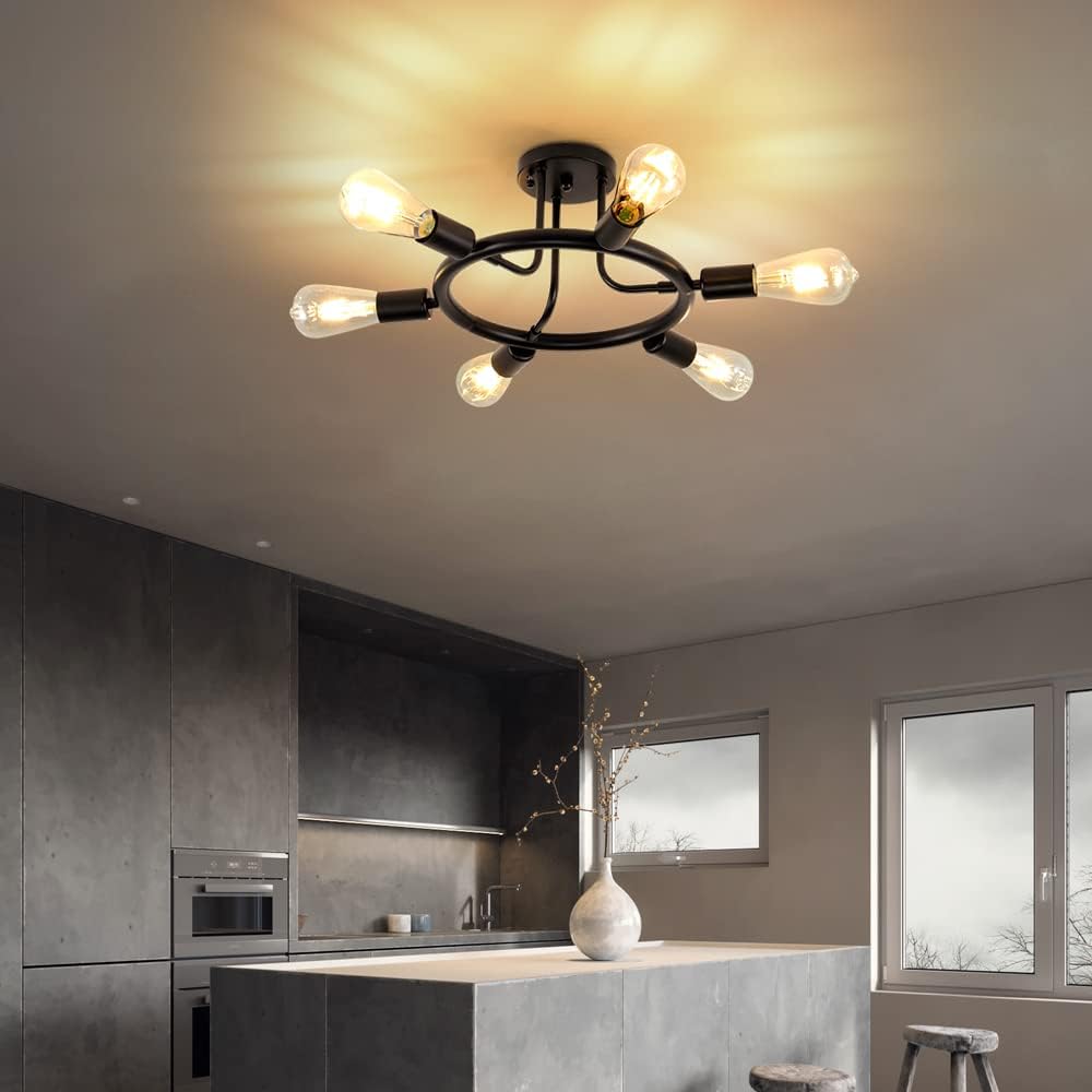 Black 8 Lights Semi Flush Mount Ceiling Light E545