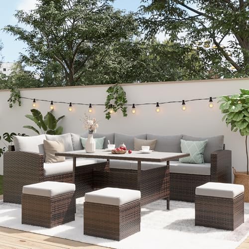 7 Piece All Weather Wicker Outdoor Sofa Set with Ottoman P750766