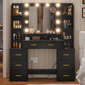 Black Glass Top Vanity Desk with Mirror and Lights P199905