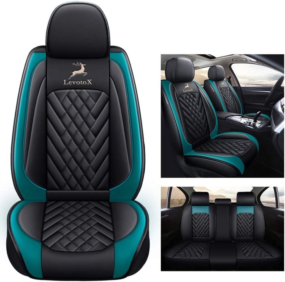 Leather Car Seat Covers 2 Seats Black-Blue E340