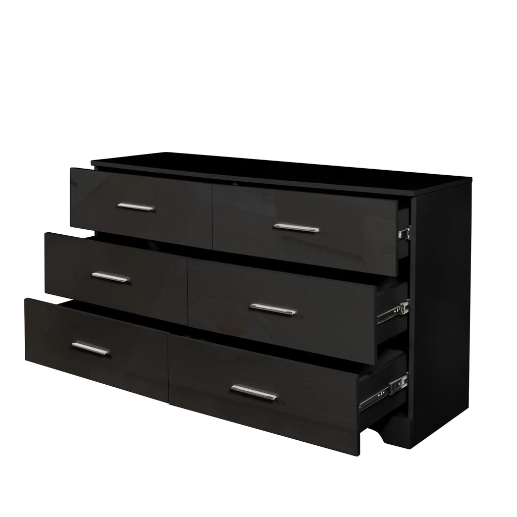 Black 6 Drawer Wood Dresser B90035