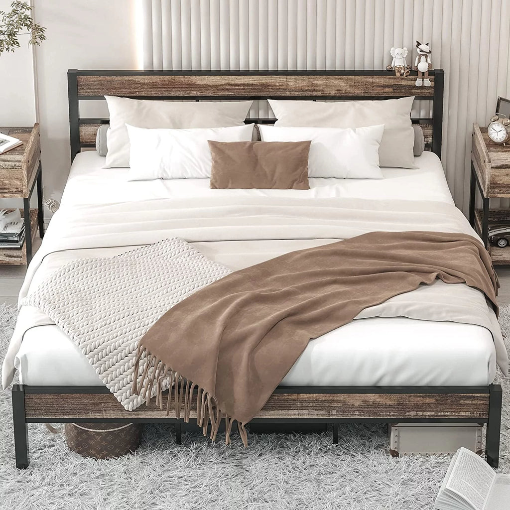 California King Rustic Brown Metal Bed Frame L5257