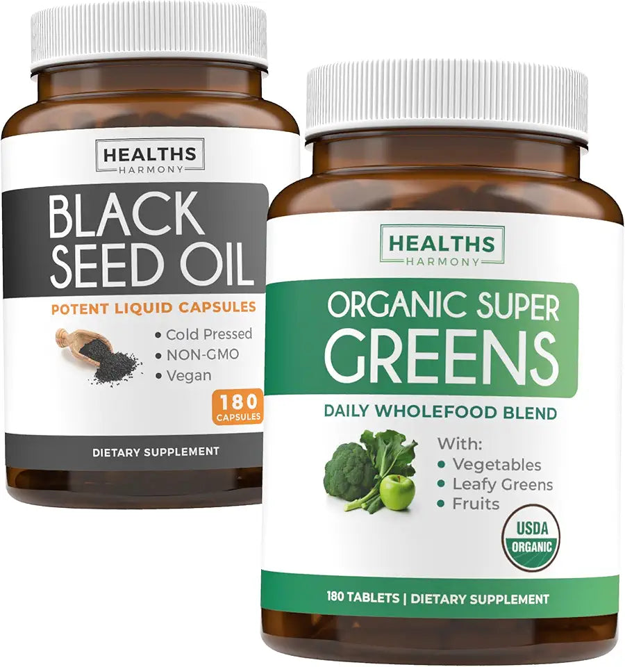 Black Seed Oil & Organic Super Greens 180 Capsules 180 Tablets D98226