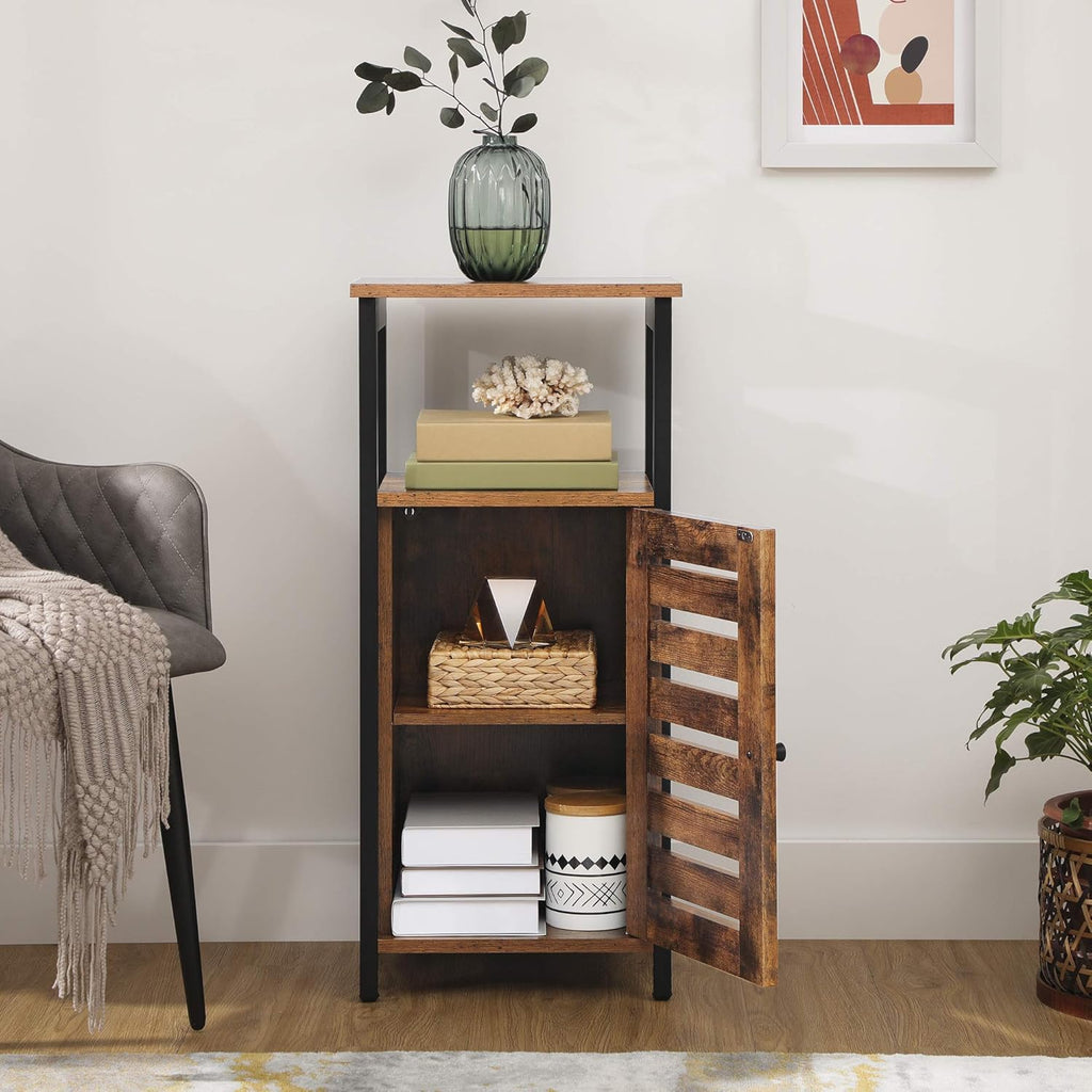 Rustic Brown Bookshelf and Storage Cabinet with 3 Shelves X5108