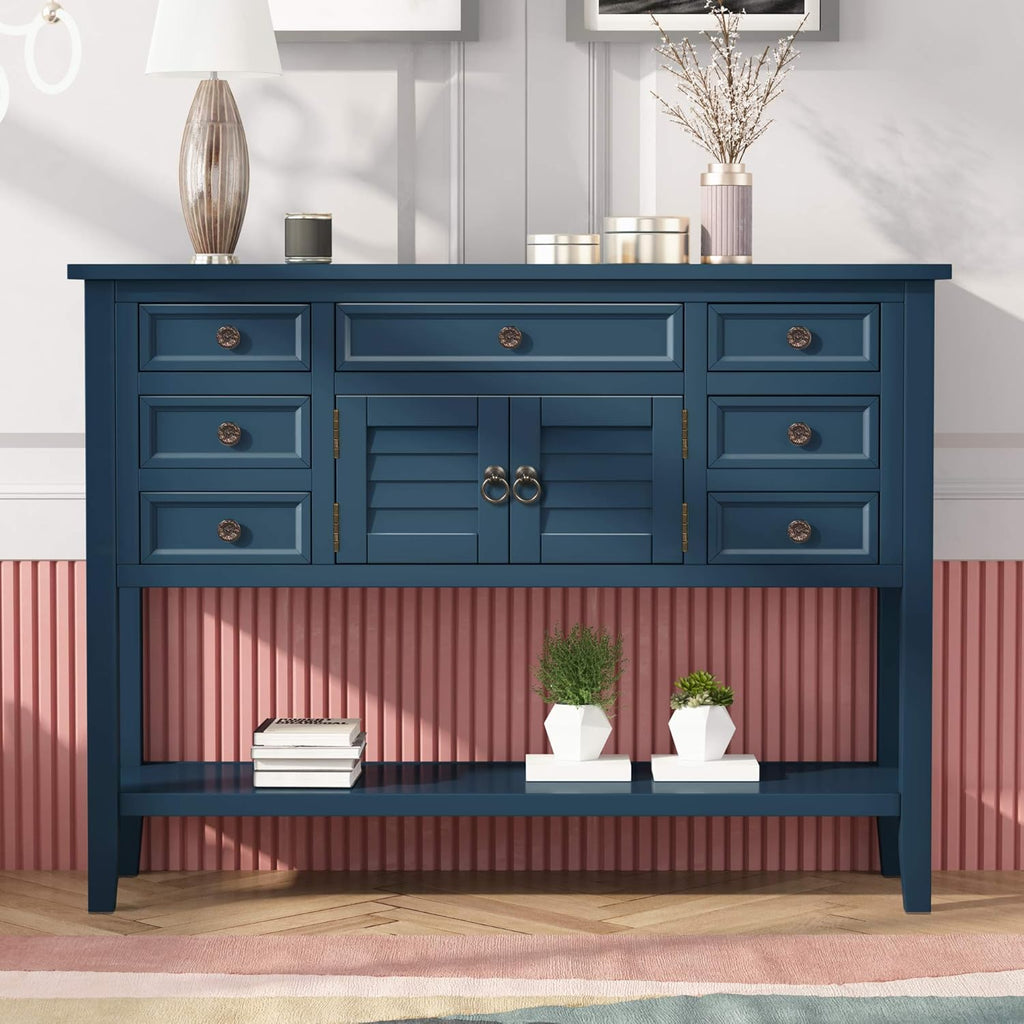 Solid Wood Console Table with 7 Drawers, 1 Cabinet and 1 Shelf F17812