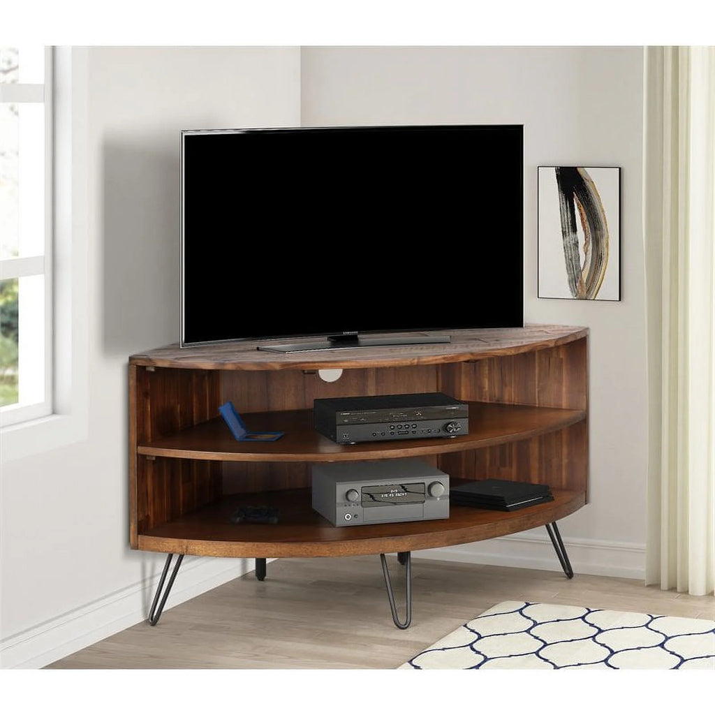Brown Acacia Wood Corner Media Stand S2855