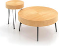 Round Coffee Table Set of 2 Wood Nesting Side Tables with Metal Legs X3631