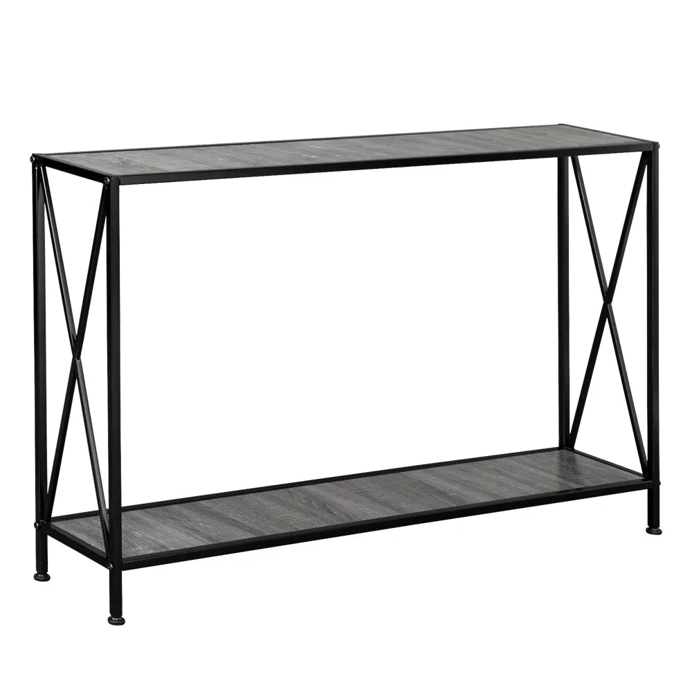 Gray 2-Tier Wood Console Table with Storage Shelf C9889