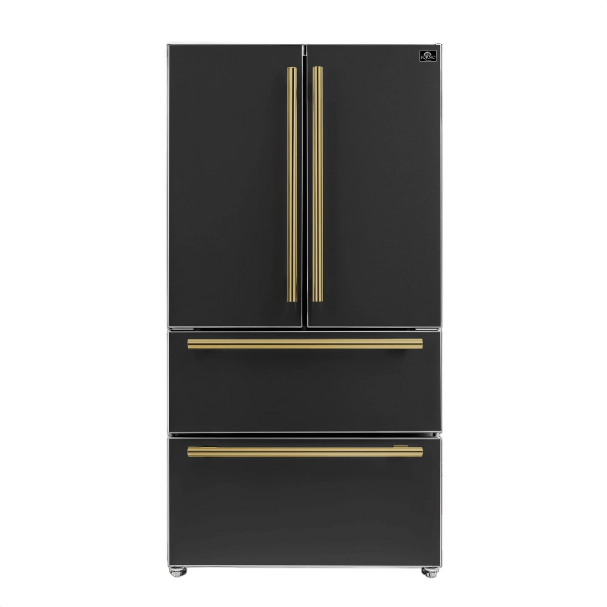 Black Refrigerator with Antique Brass Handles D5744