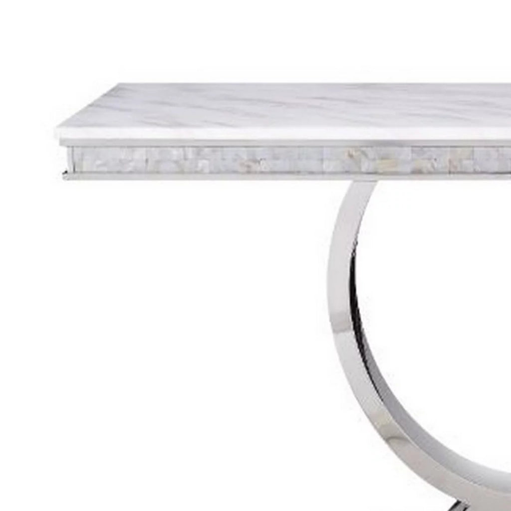 White Faux Marble Top Steel Base End Table V26337