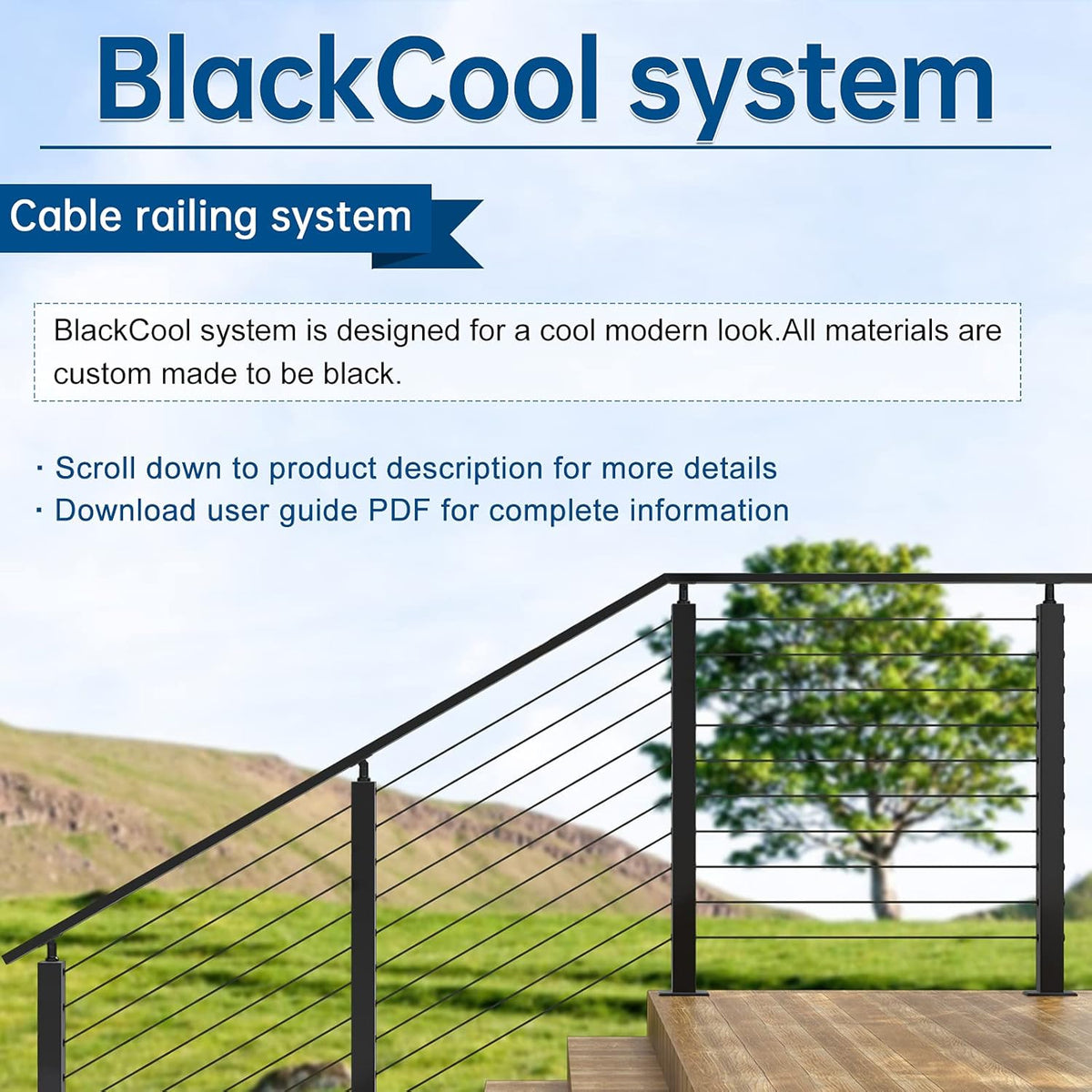 Black Square Stainless Steel Cable Railing Post 4Pack B17602