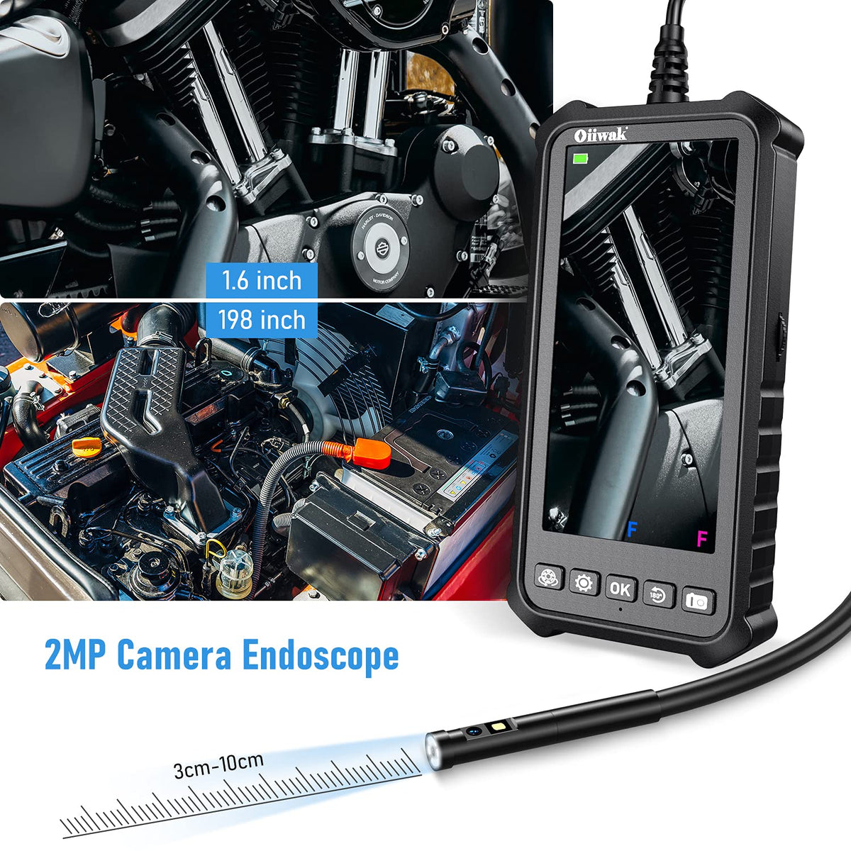 Triple Lens Industrial Endoscope Camera with 4.3'' IPS Screen 1080P HD Waterproof H8925
