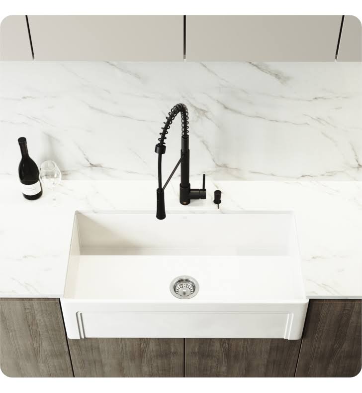 36x22 Matte Stone Farmhouse Apron Kitchen Sink Set with Faucet R44563