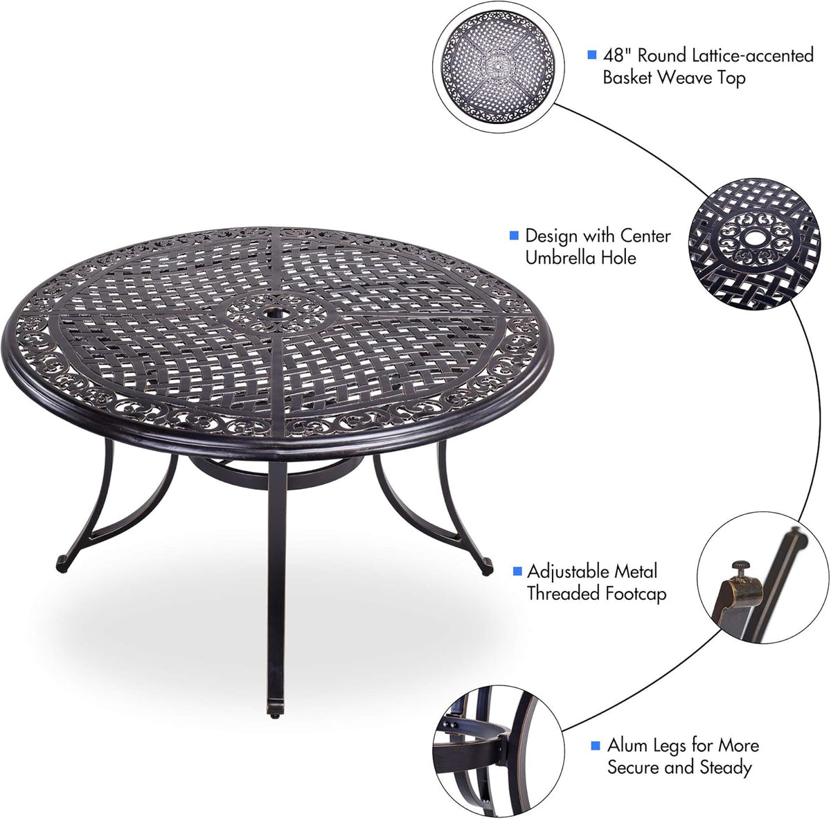 5 Piece Aluminum Patio Dining Set with 48 inch Round Table R102505