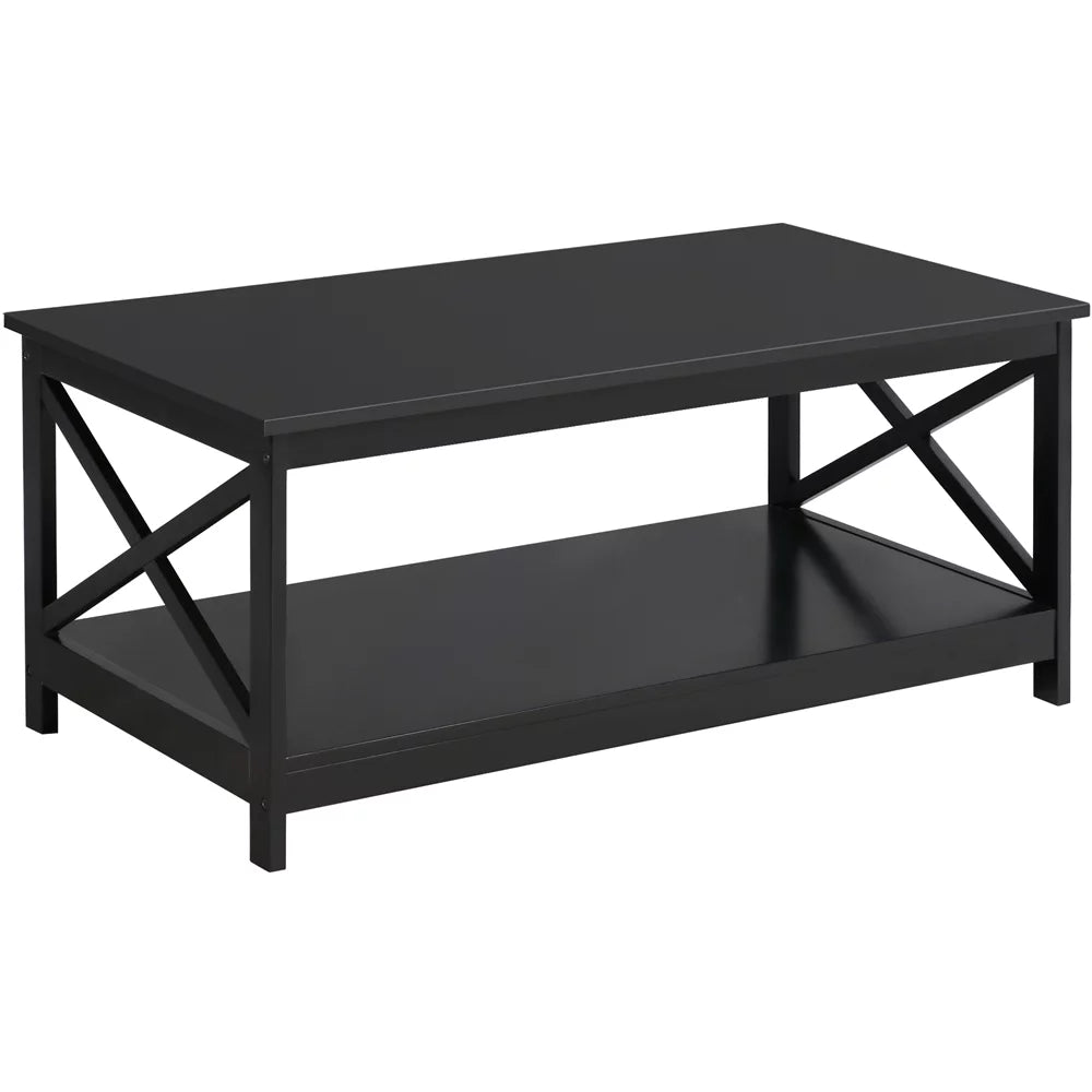 Wooden Rectangle Coffee Table with Storage Shelf O493628