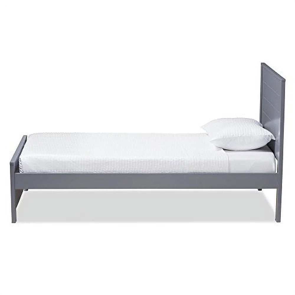Grey-Finished Wood Twin Platform Bed J257
