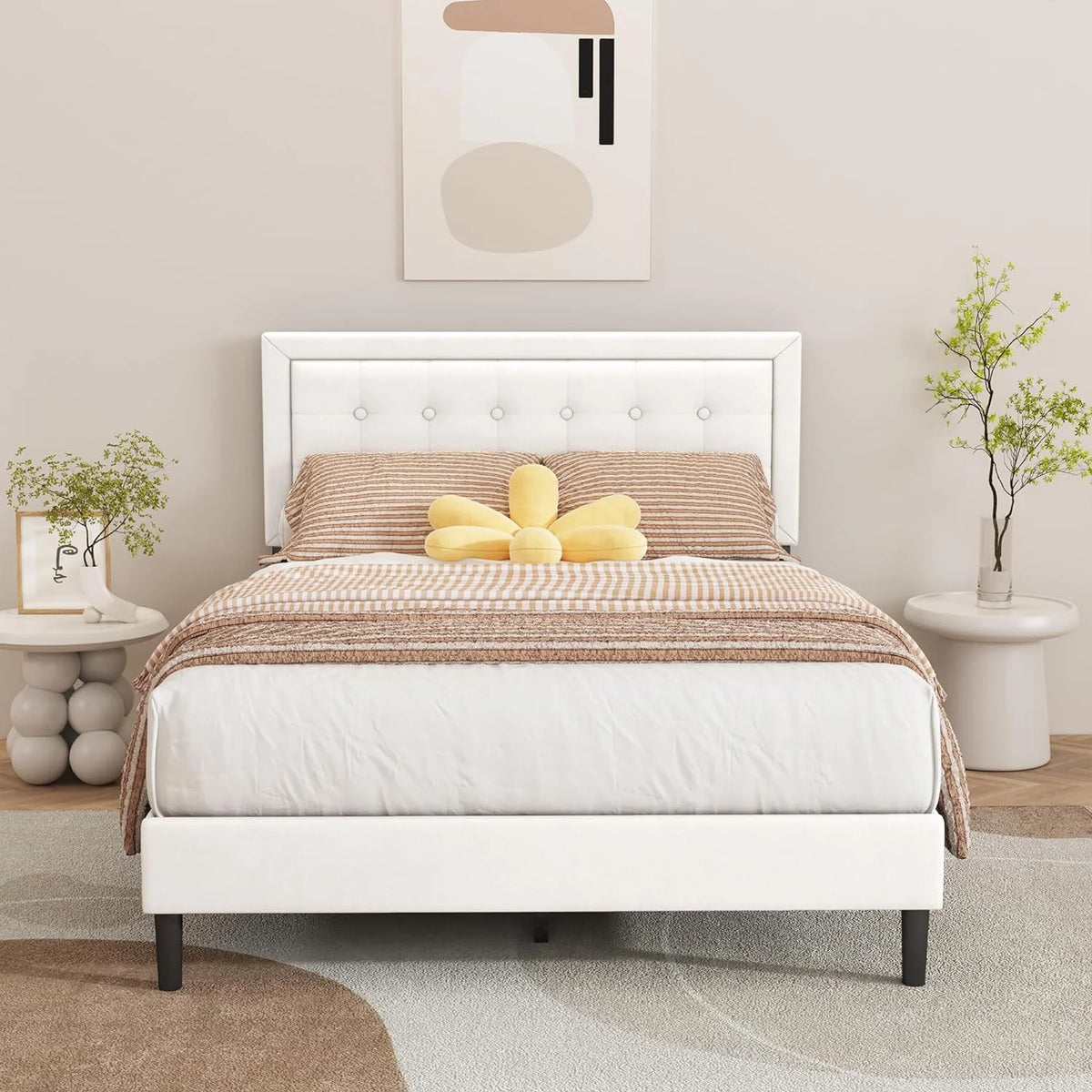 Pink Velvet Upholstered Platform Bed Frame Twin Size Q176