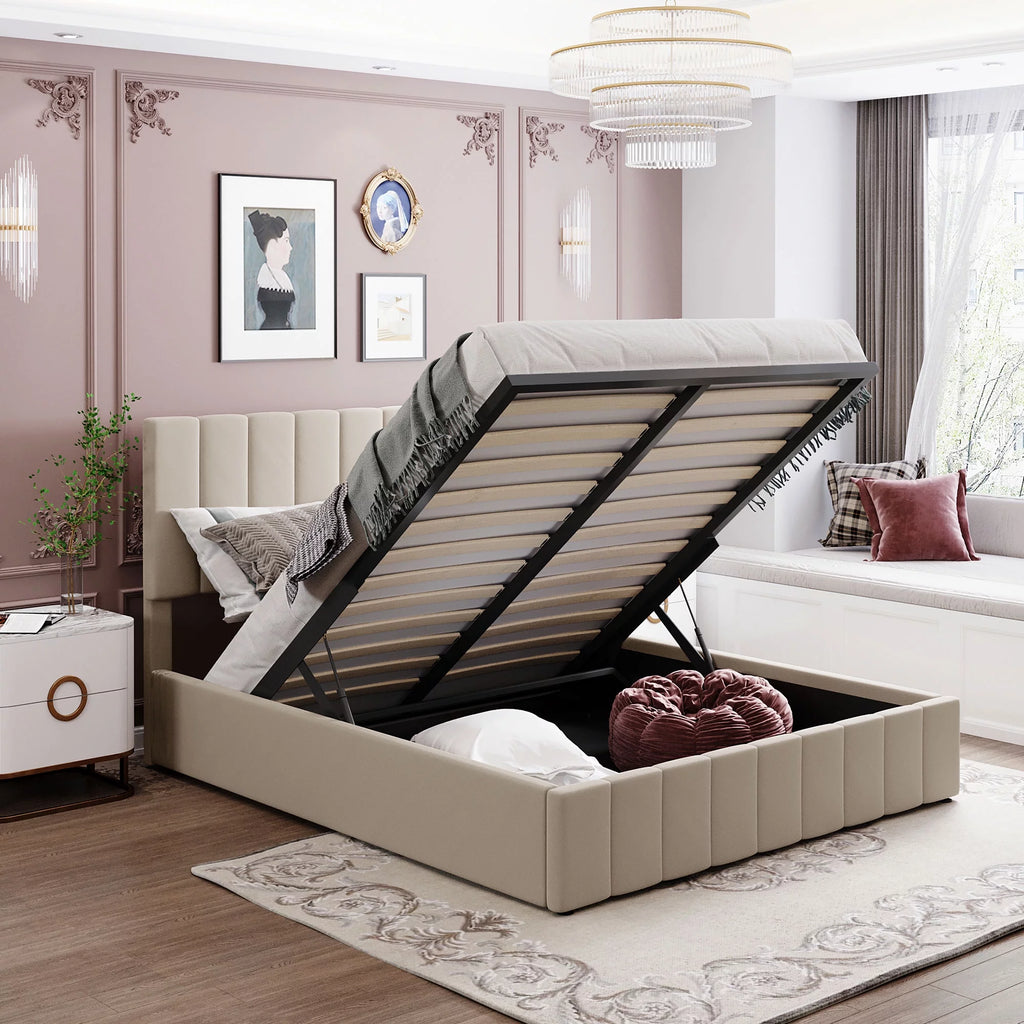 Upholstered Platform Bed Frame with Hydraulic Storage M431