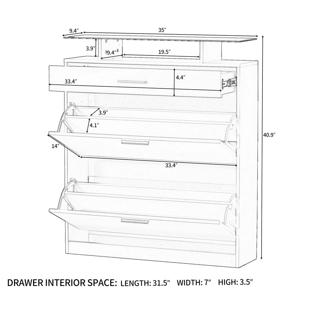 Black Slim Entryway Organizer with 2 Flip Drawers N8701