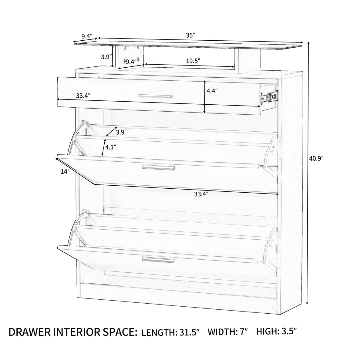 Black Slim Entryway Organizer with 2 Flip Drawers N8701