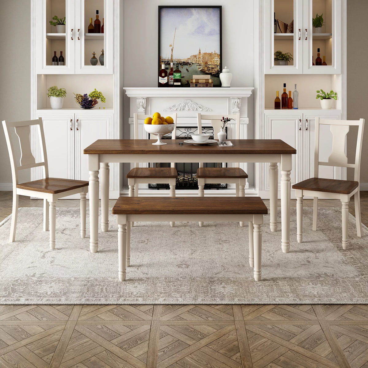6-Piece Wooden Dining Table and 4 Chairs with Bench G498