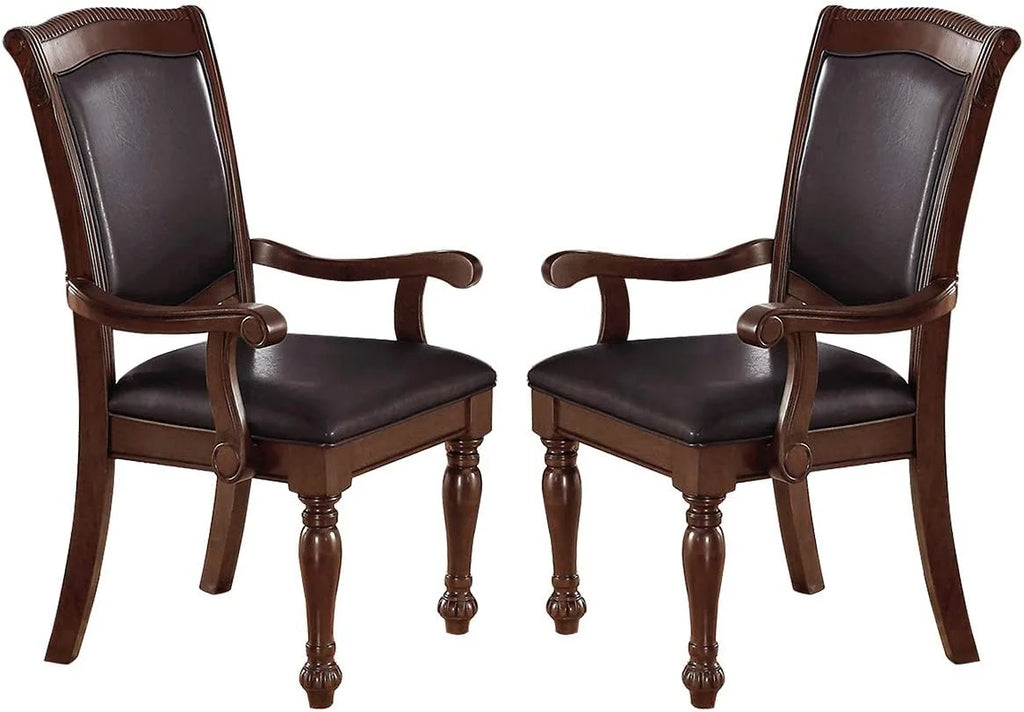 Set of 2 Brown Faux Leather Upholstered Rubberwood Arm Chairs U793