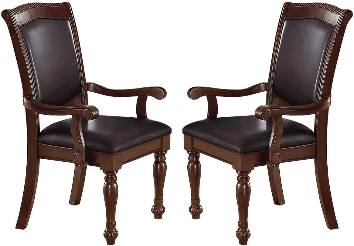 Set of 2 Brown Faux Leather Upholstered Rubberwood Arm Chairs U793