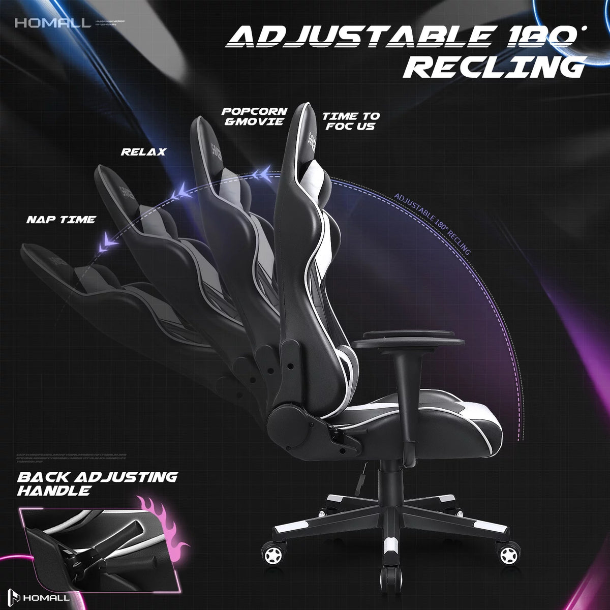 White Ergonomic Leather Gaming Chair with Headrest and Lumbar Support I587