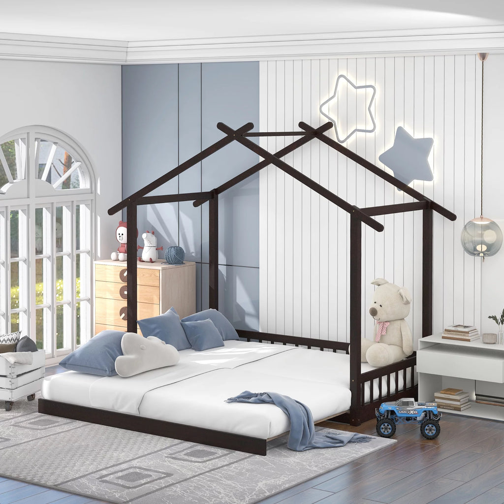 Twin Size Wooden House Bed with Trundle L97214