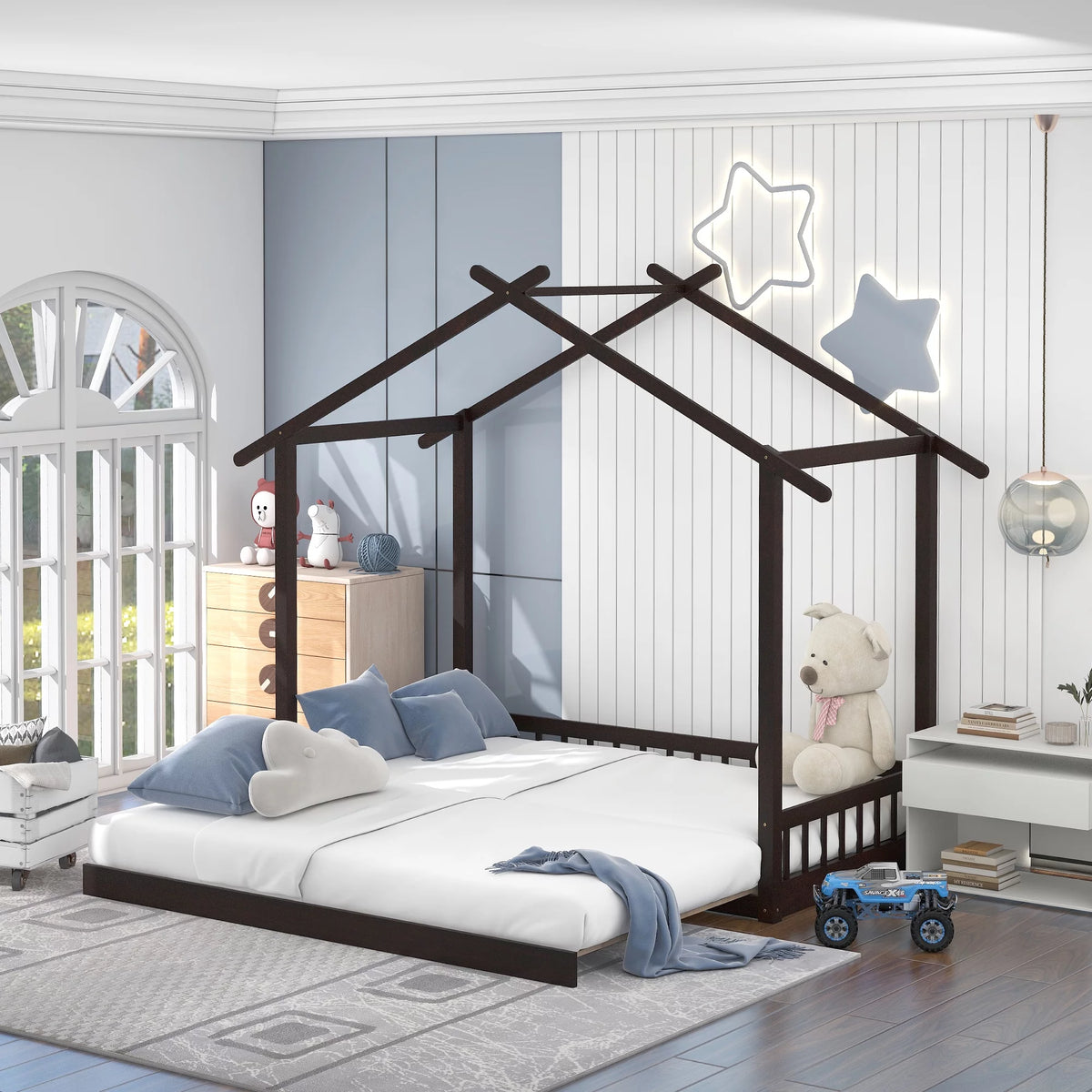 Twin Size Wooden House Bed with Trundle L97214