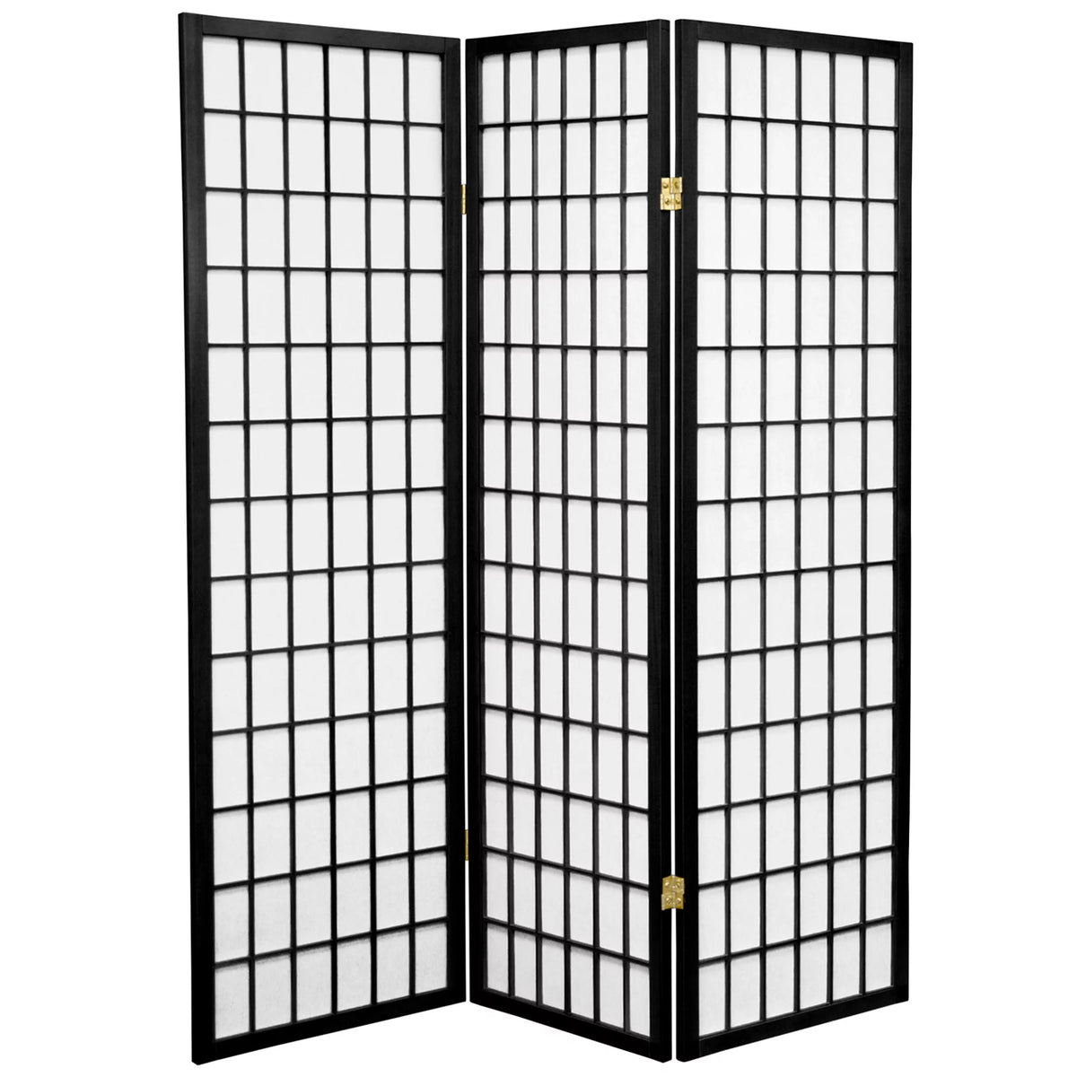 Black 3 Panel 5 ft. Tall Window Pane Shoji Screen H2325