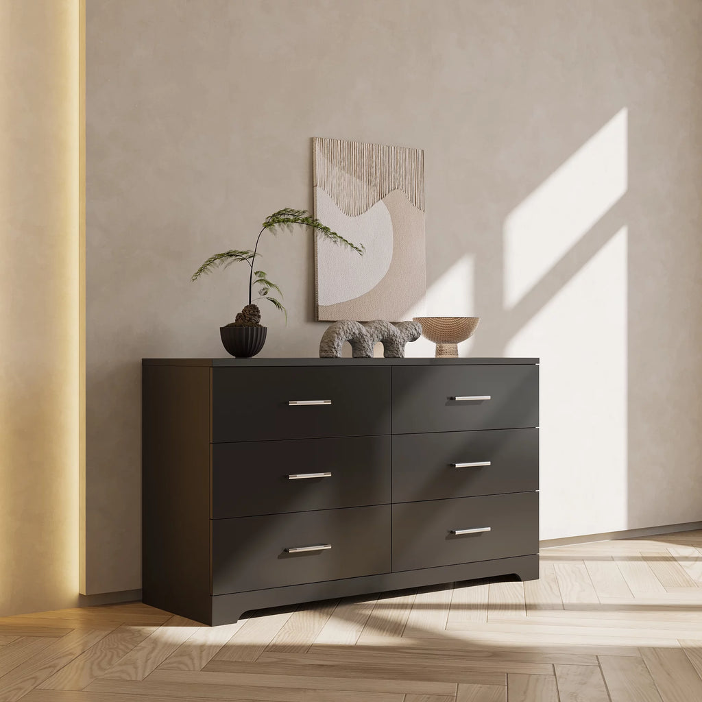 Black 6 Drawer Wood Dresser B90035