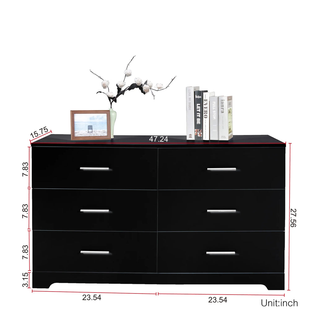Black 6 Drawer Wood Dresser B90035