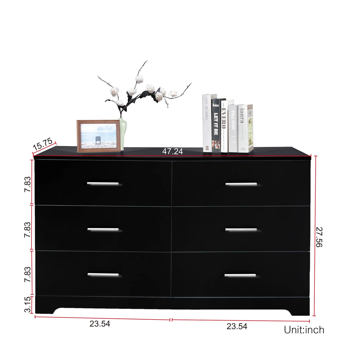 Black 6 Drawer Wood Dresser B90035