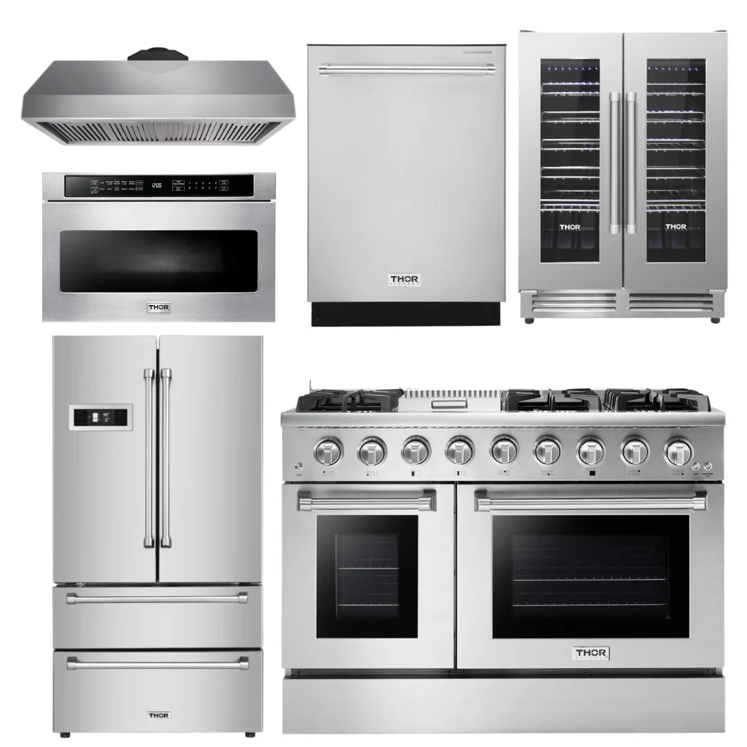48 Propane Gas Range, Range Hood, Refrigerator, Dishwasher, Microwave, Wine Cooler N448