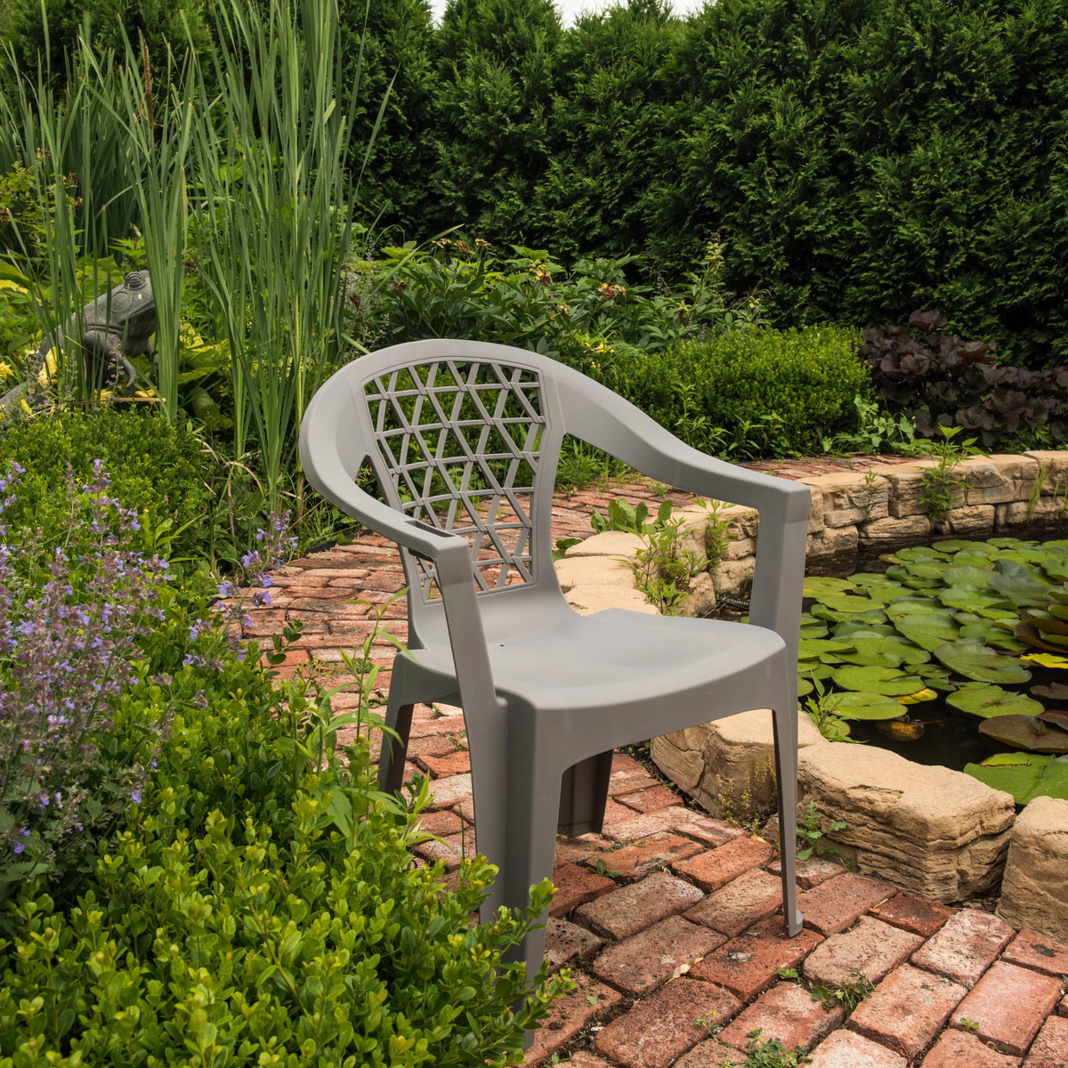 Gray Resin Stack Chair with Phone Holder F64274