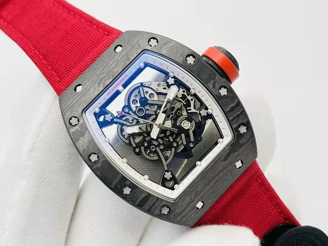 Skeleton Dial Black Bezel Red Canvas Strap U35767