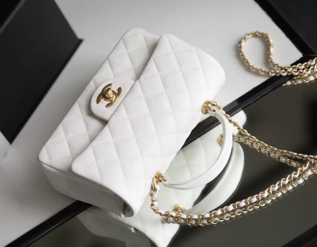 White Mini Flapbag With Top Handle K60430