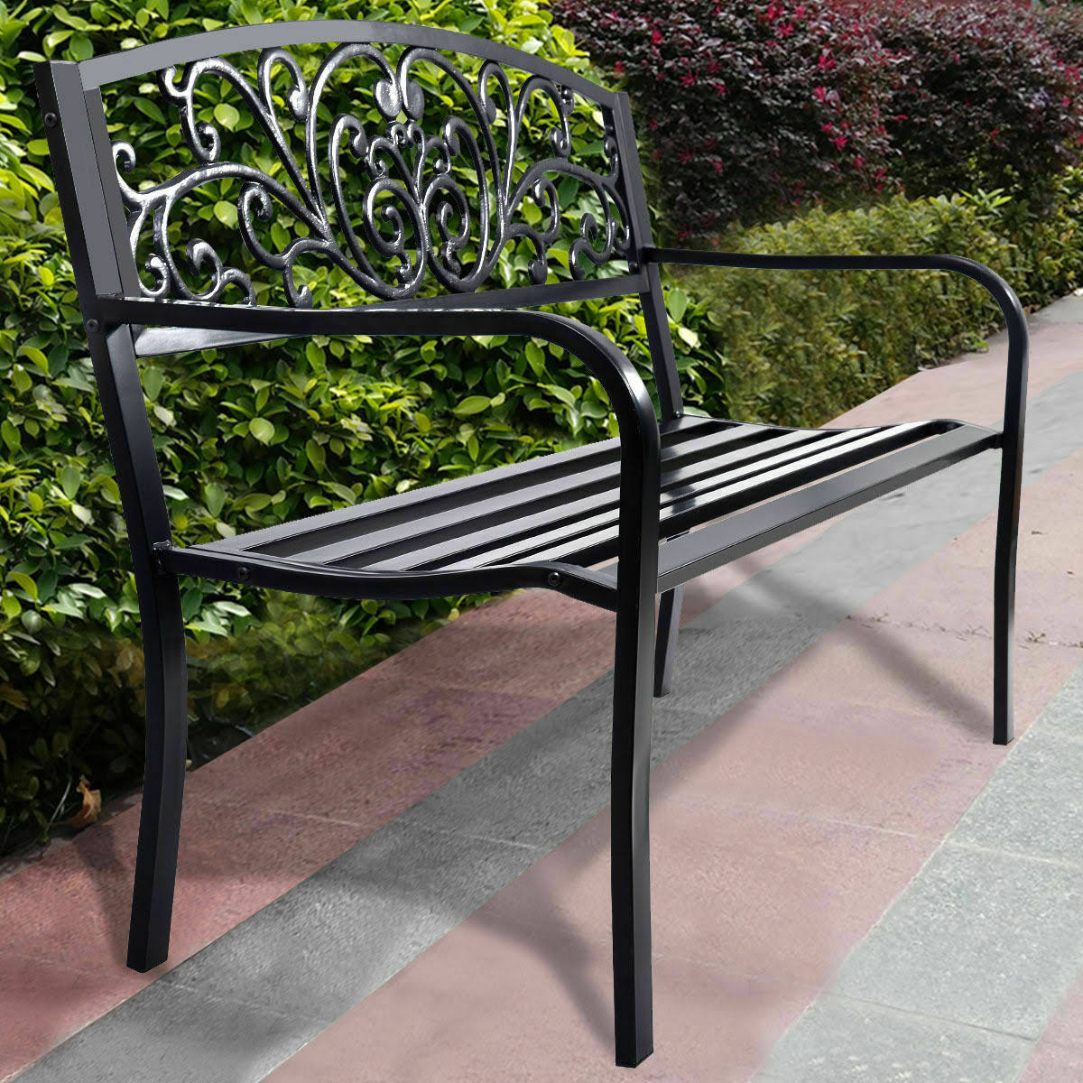 50x22 Steel Frame Cast Iron Backrest Garden Bench E4981
