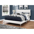 White Leather-Look Queen Size Bed with Chrome Legs I54576