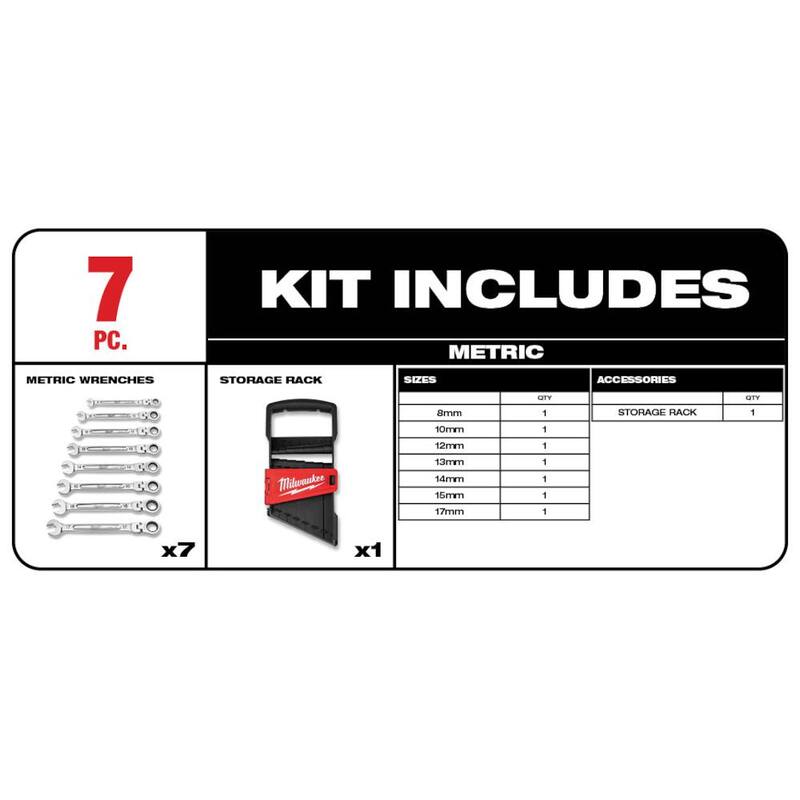 11-Piece Flex-Head Ratcheting Combination Wrench Set Metric N782