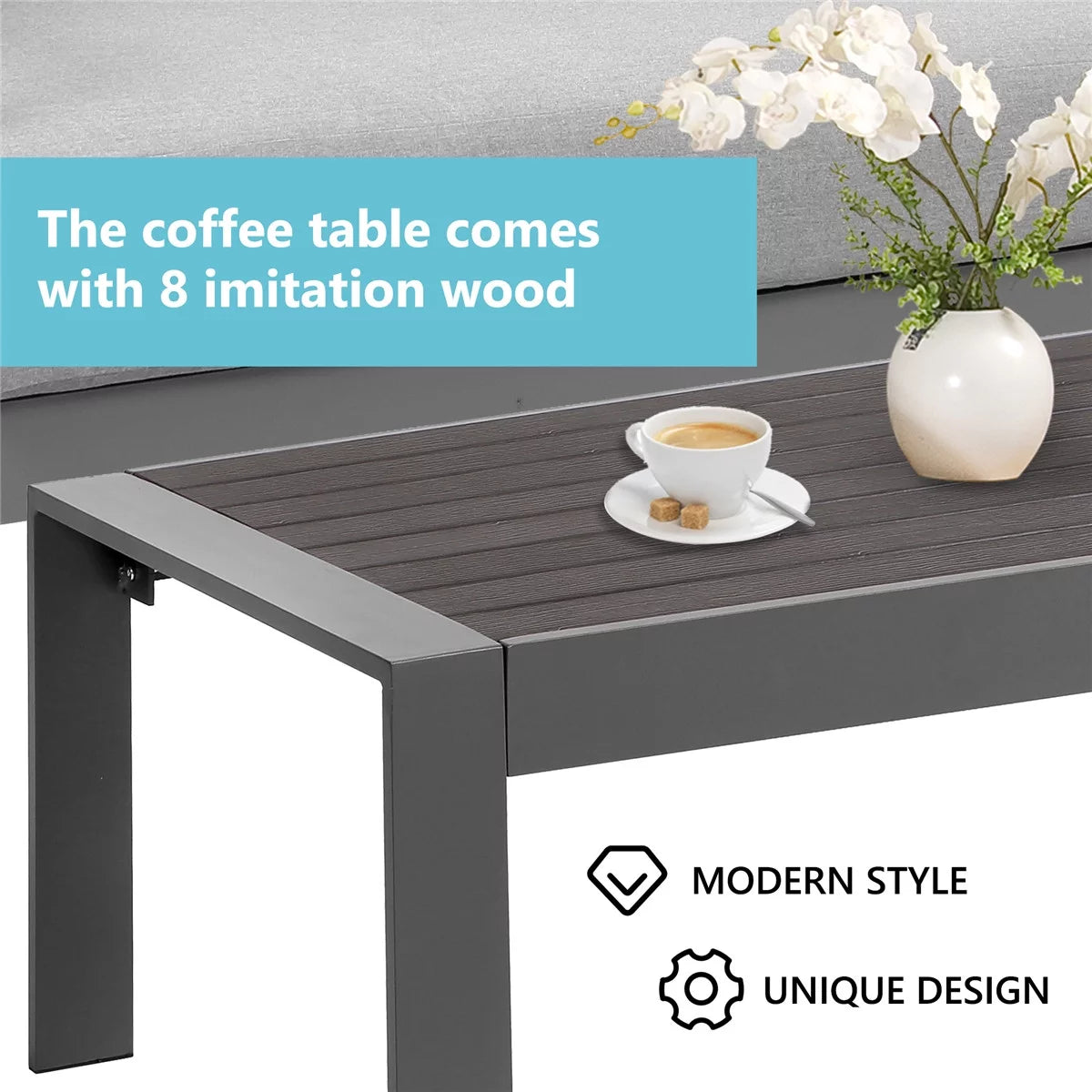 4 Pieces Aluminum Outdoor Sofa Set with Coffee Table E2410
