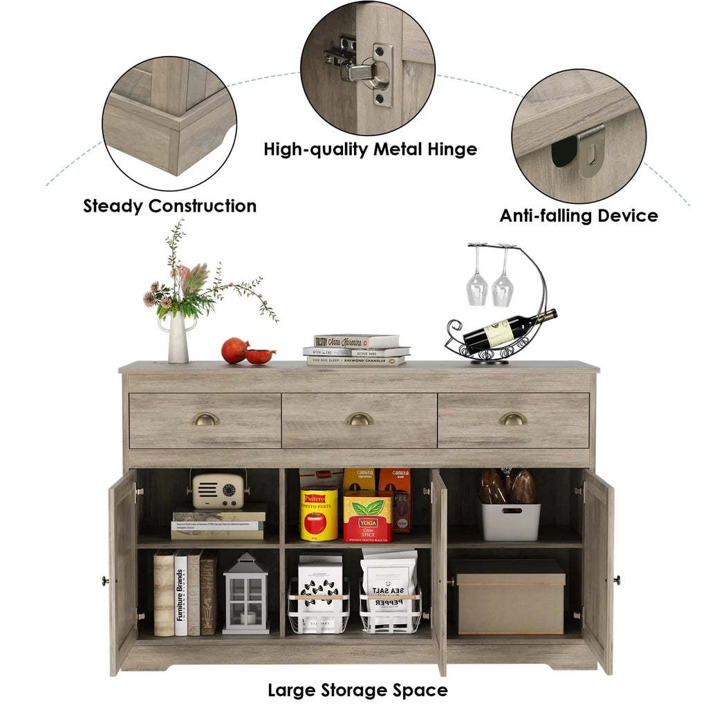 White 3 Drawer 3 Door Sideboard Storage Cabinet L727