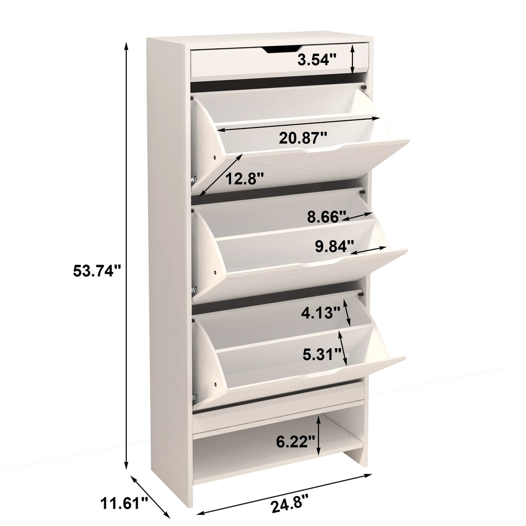 White 3 Flip Drawer Shoe Cabinet M59287
