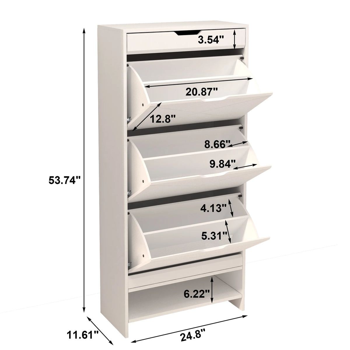 White 3 Flip Drawer Shoe Cabinet M59287
